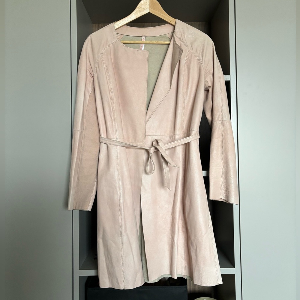 Chic genuine leather spring coat- light pink